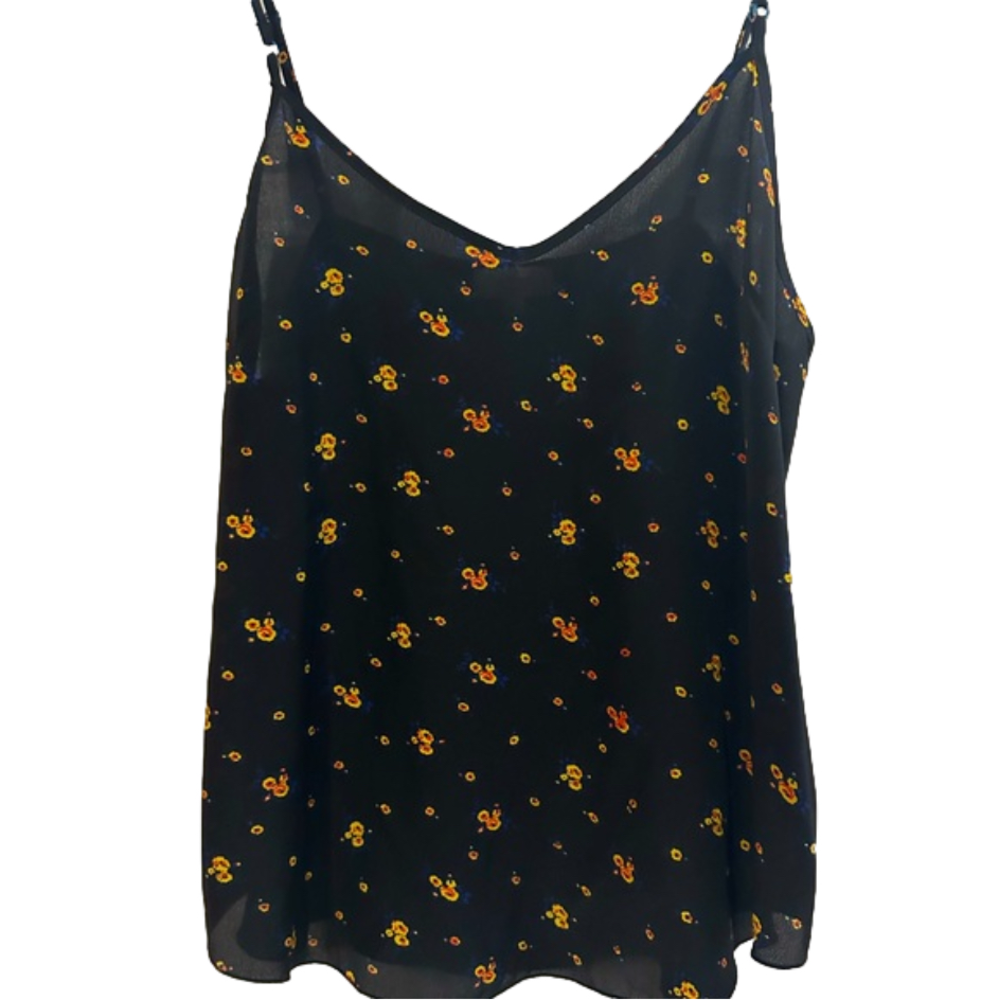 Wilfred ARITZIA Black Ditzy Floral Sill Tank Cami Top Spaghetti Strap Sz Medium